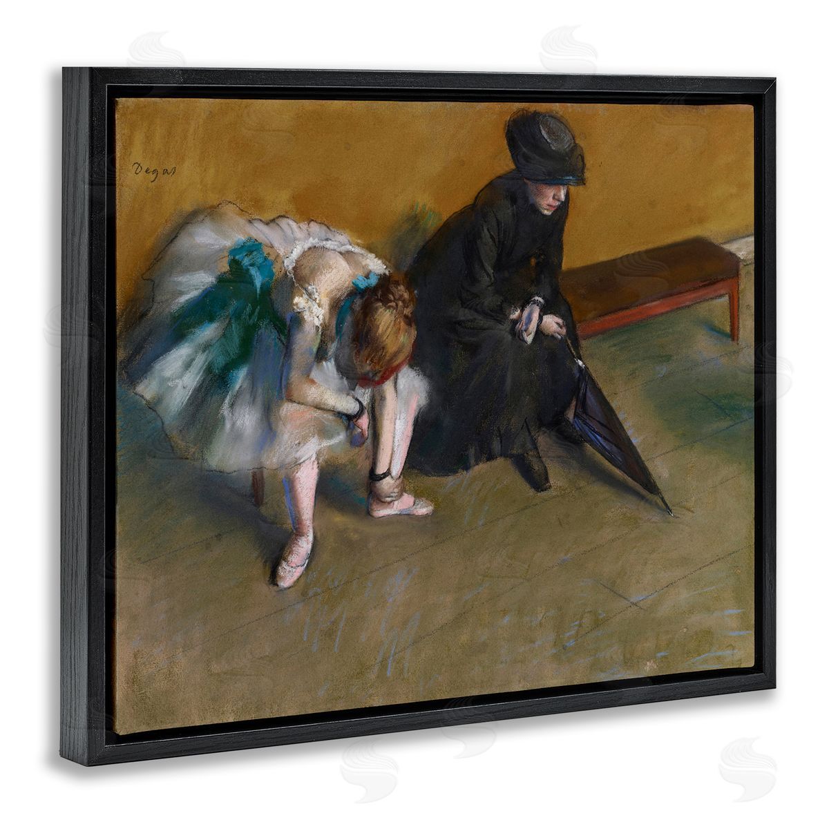 Waiting Classical Ballet Painting Black Floating Frame Canvas Wall Art, Home Decor by Edgar Degas