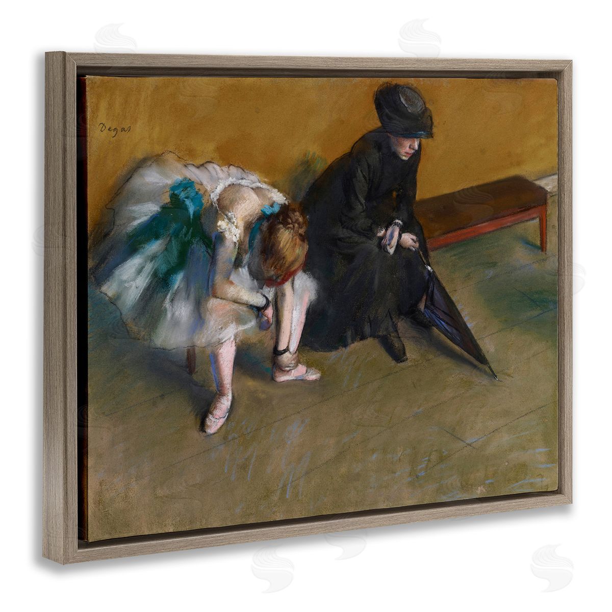 Waiting Classical Ballet Painting Brown Floating Frame Canvas Wall Art, Home Decor by Edgar Degas