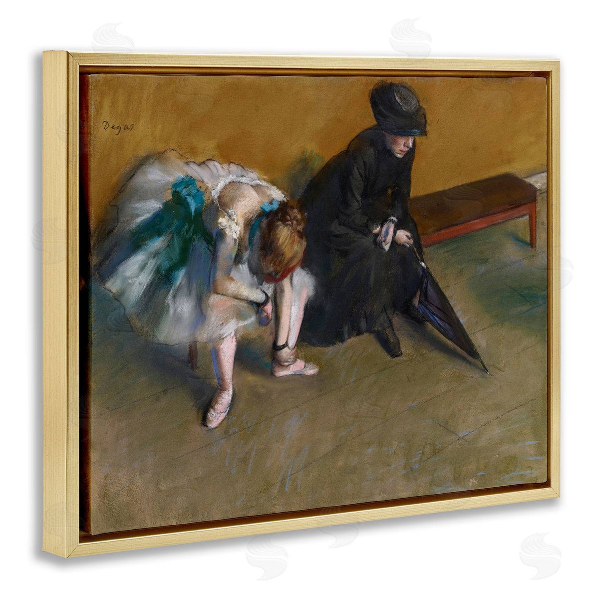 Waiting Classical Ballet Painting Gold Floating Frame Canvas Wall Art, Home Decor by Edgar Degas