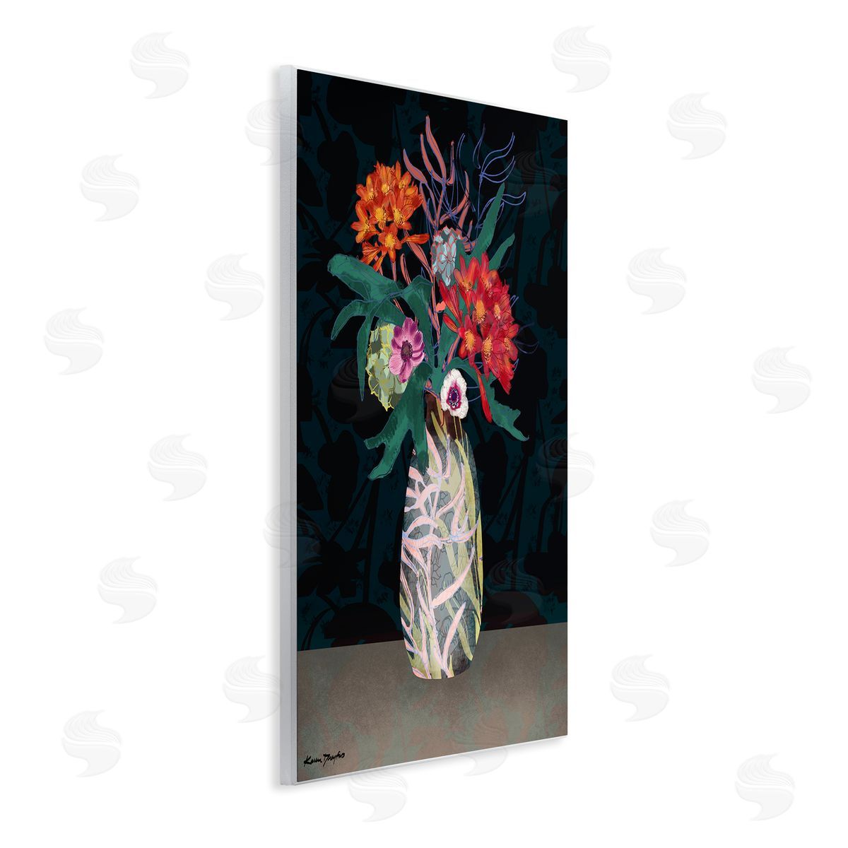 Flower Vase Pattern Wood Plaque Wall Art, Home Decor by Karen Dreyfus