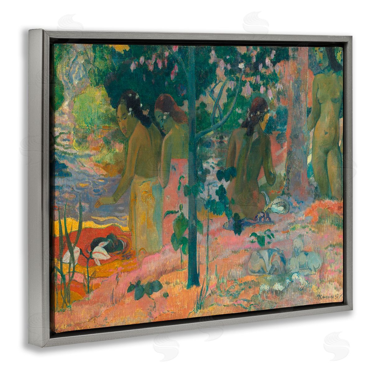 The Bathers Classical Painting Grey Floating Frame Canvas Wall Art, Home Decor by Paul Gauguin
