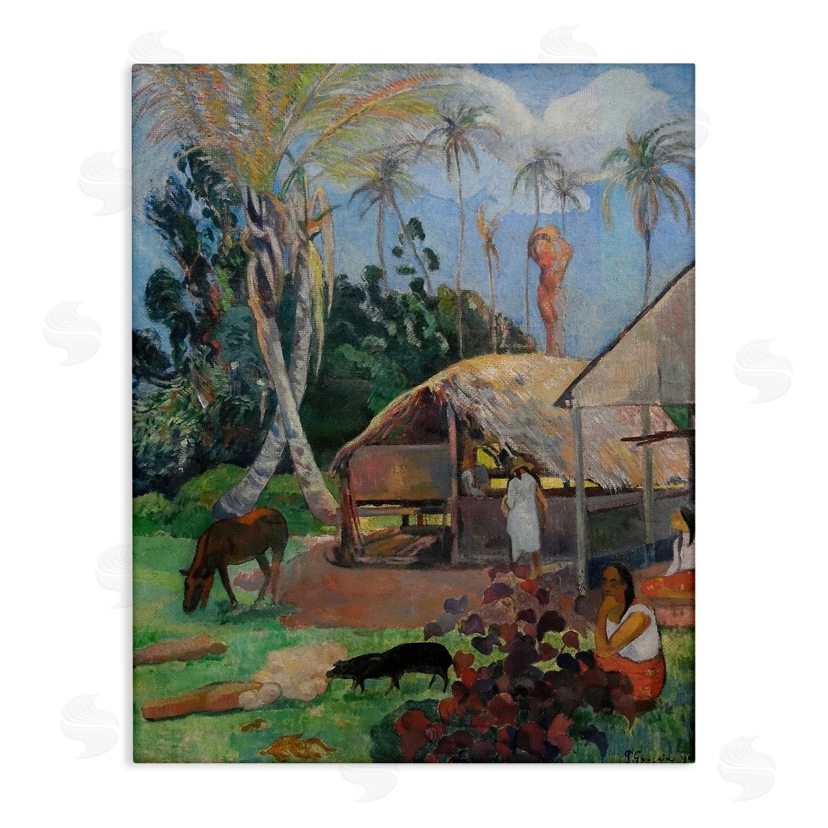 The Black Pigs Classical Painting Canvas Wall Art, Home Decor by Paul Gauguin