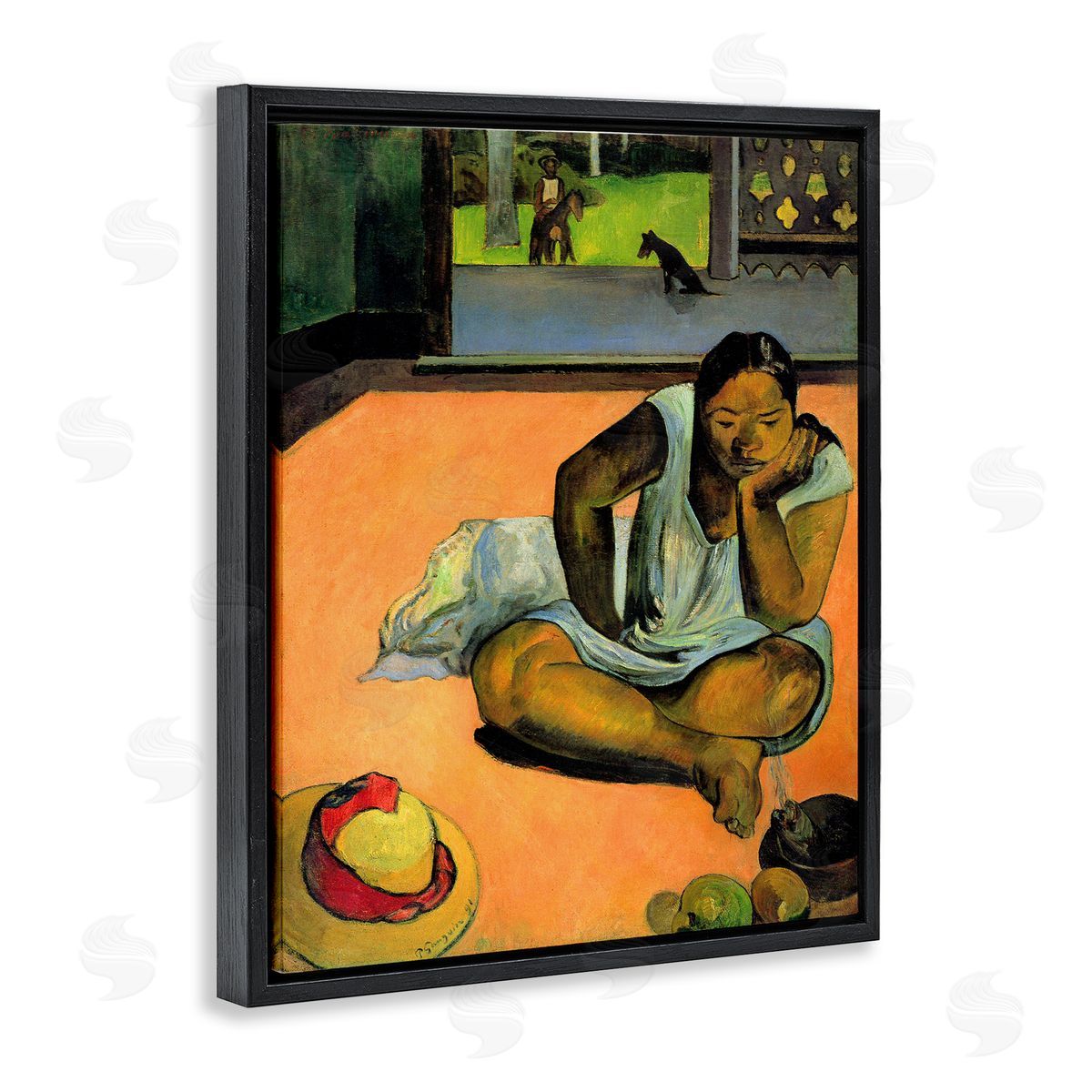 La Boudeuse Te Faaturuma Black Floating Frame Canvas Wall Art, Home Decor by Paul Gauguin