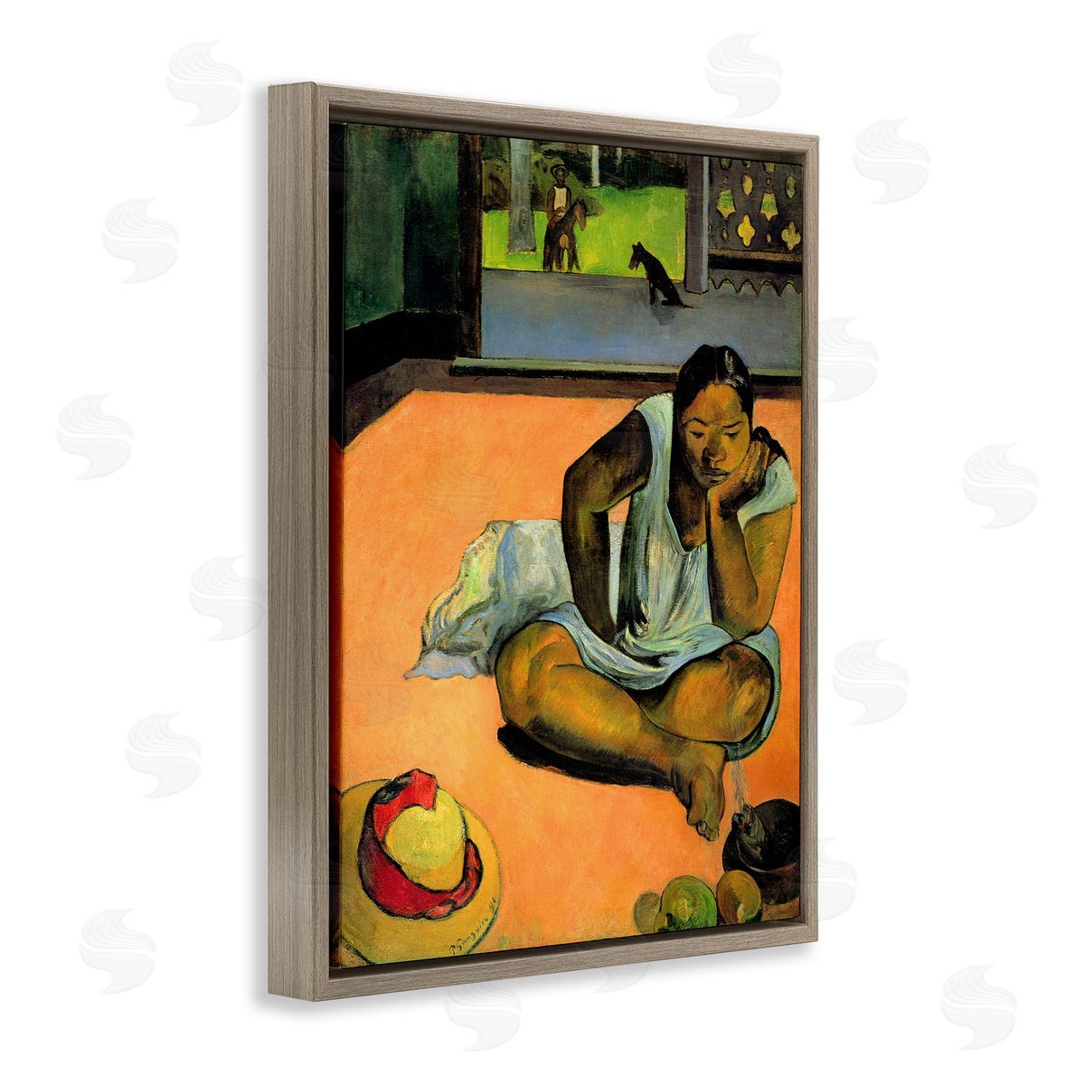 La Boudeuse Te Faaturuma Brown Floating Frame Canvas Wall Art, Home Decor by Paul Gauguin