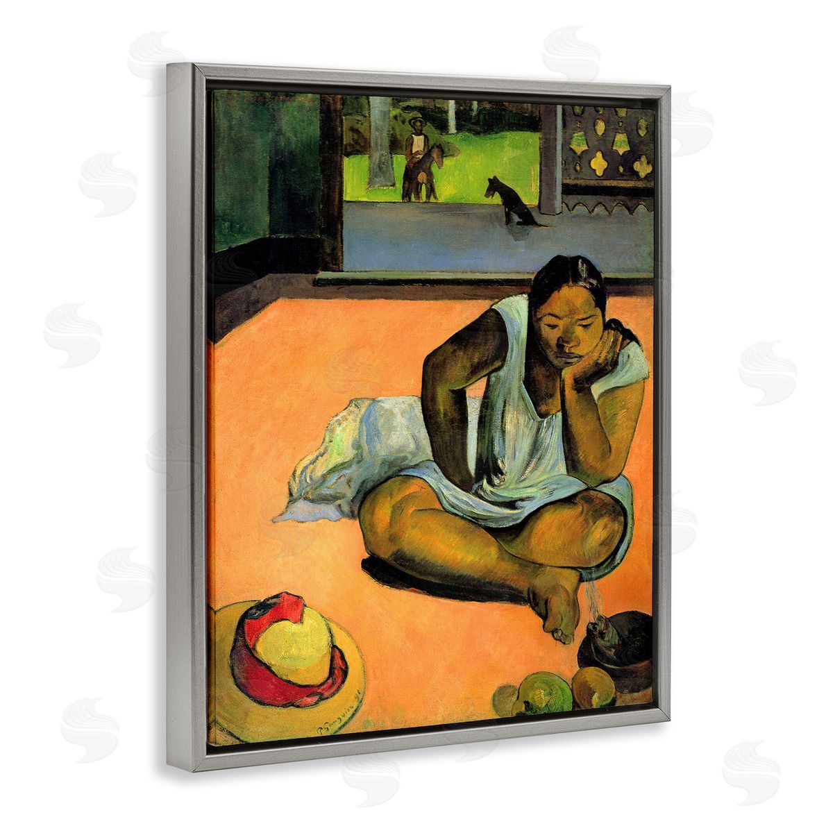 La Boudeuse Te Faaturuma Grey Floating Frame Canvas Wall Art, Home Decor by Paul Gauguin