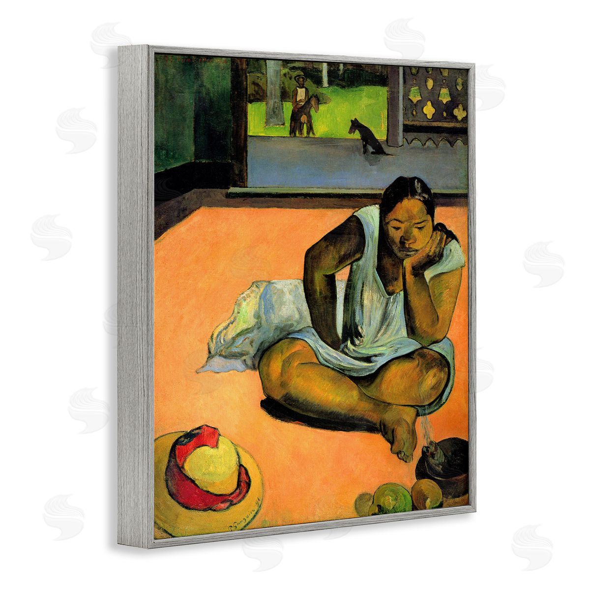 La Boudeuse Te Faaturuma Grey Frame Print Wall Art, Home Decor by Paul Gauguin