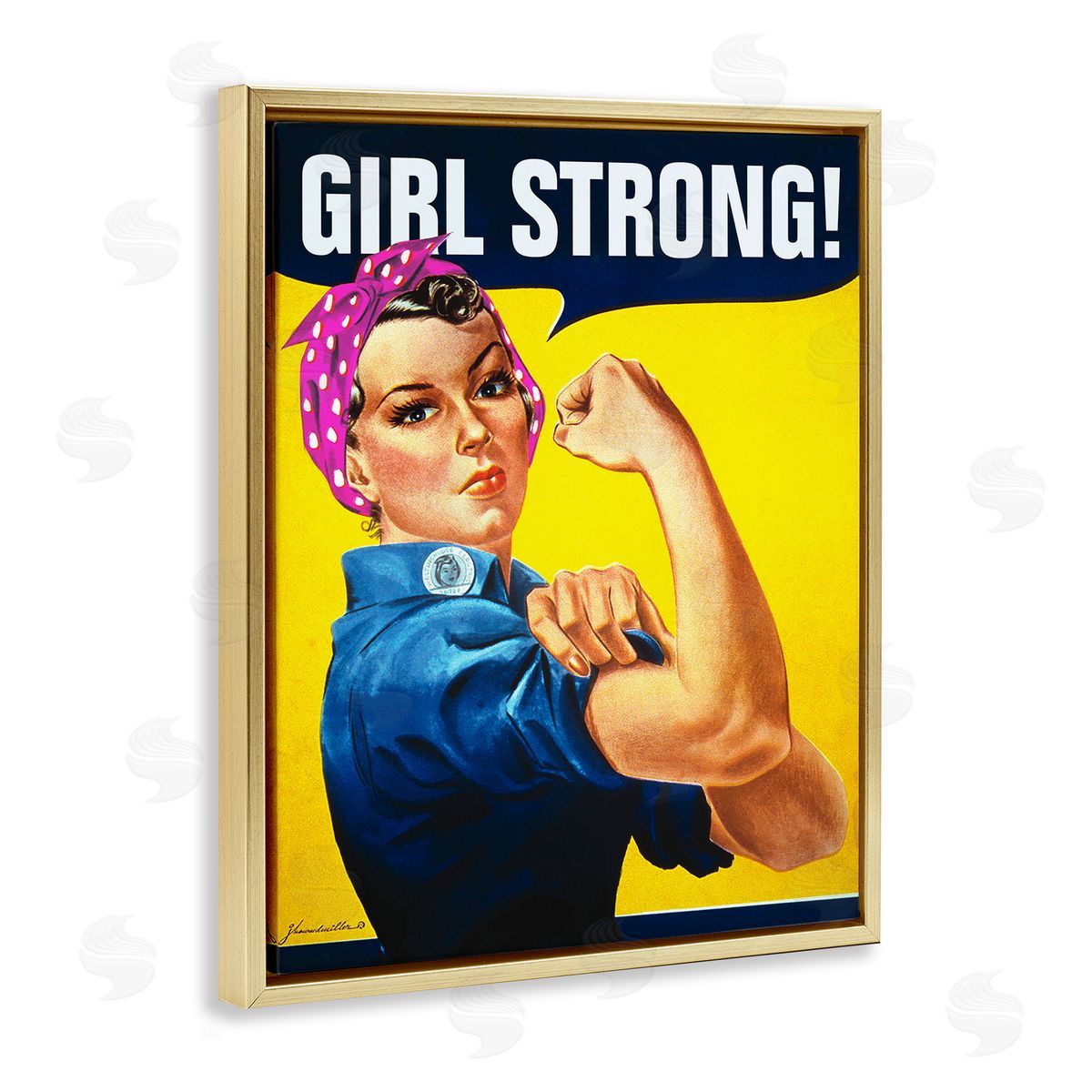 Girl Strong Vintage Poster Gold Floating Frame Canvas Wall Art, Home Decor by RetroRocket