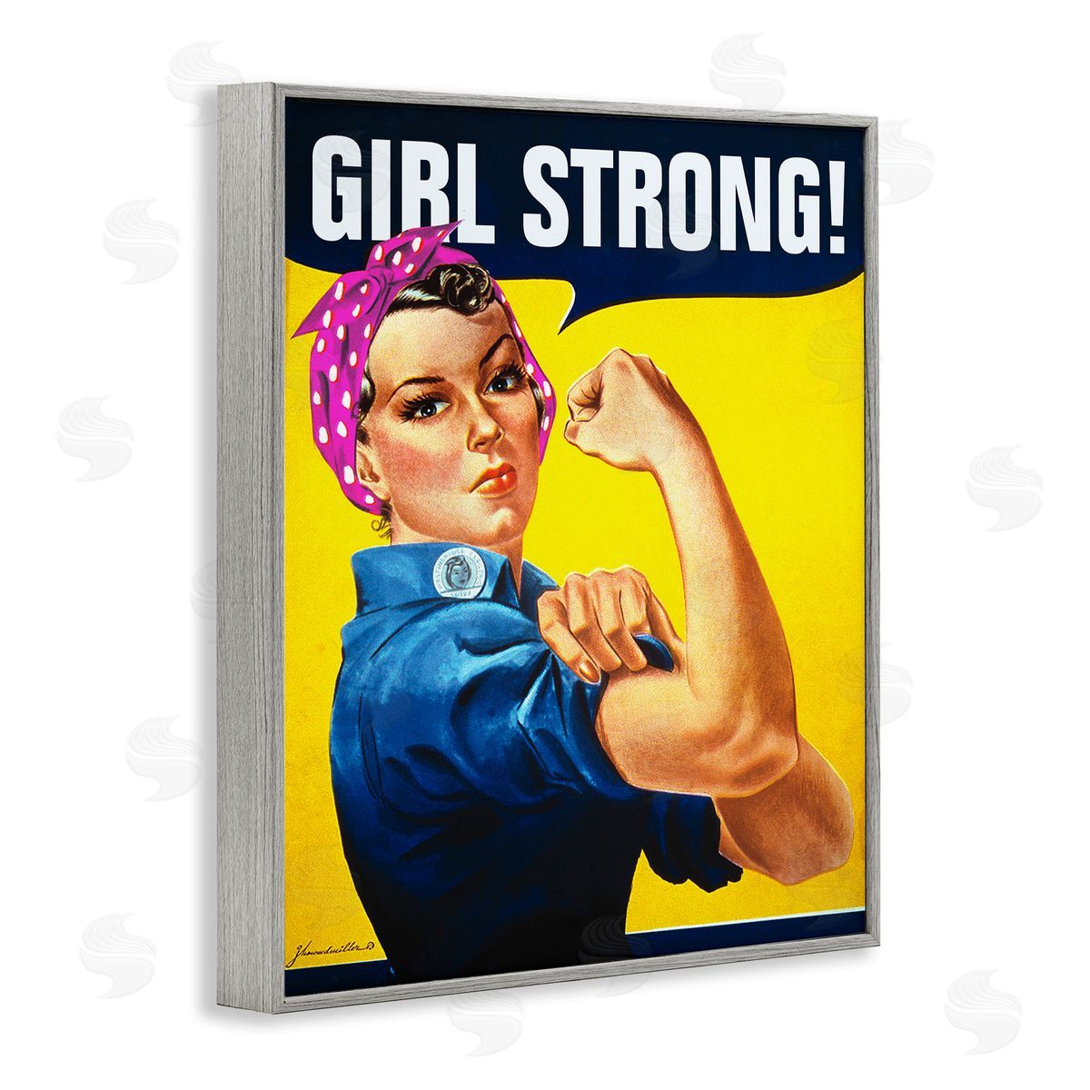 Girl Strong Vintage Poster Grey Frame Print Wall Art, Home Decor by RetroRocket