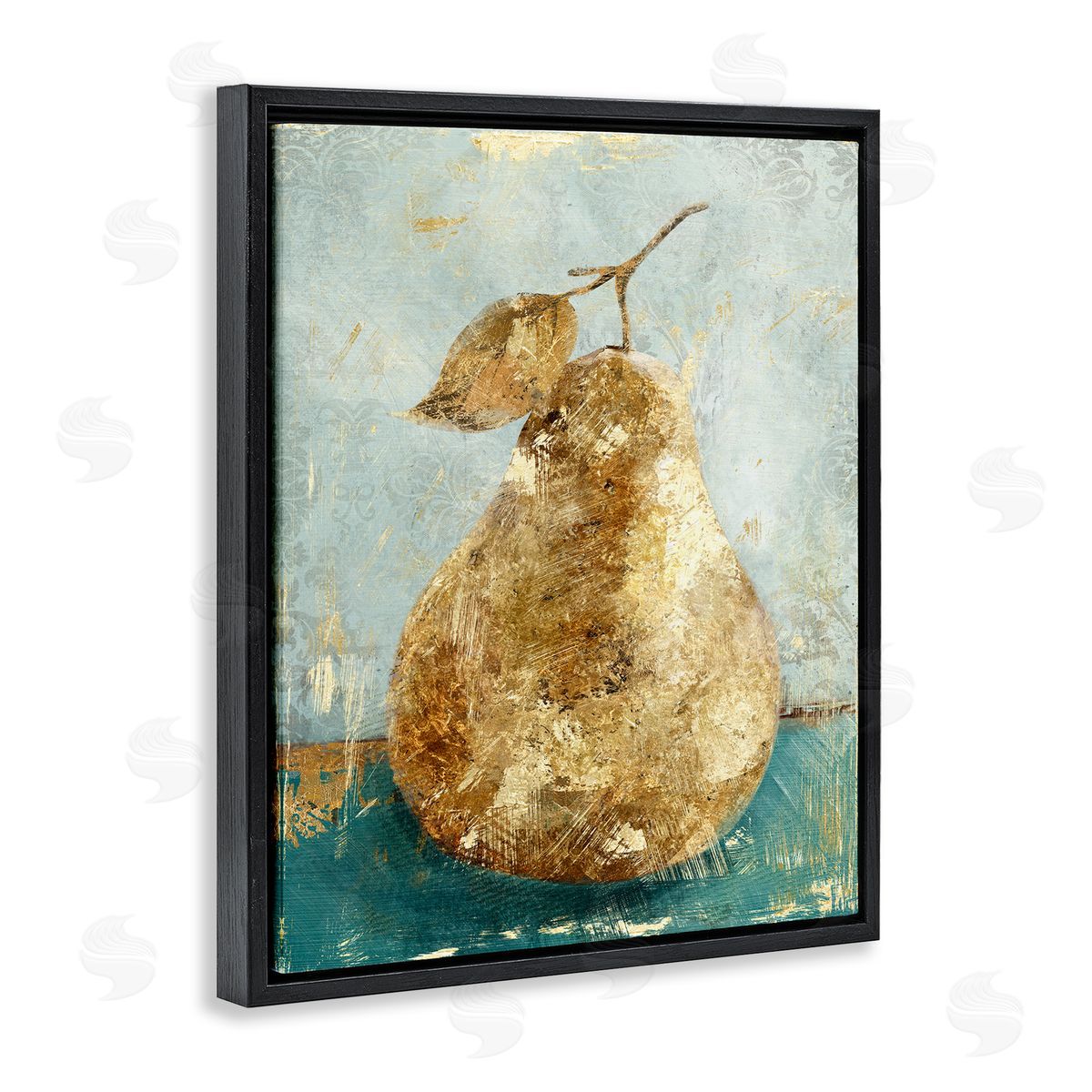 Golden Pear Fruit Painting Black Floating Frame Canvas Wall Art, Home Decor by Main Line Studio