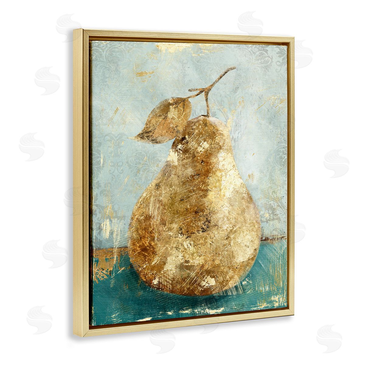 Golden Pear Fruit Painting Gold Floating Frame Canvas Wall Art, Home Decor by Main Line Studio