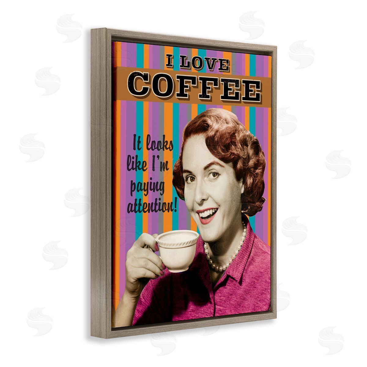 I Love Coffee Funny Vintage Brown Floating Frame Canvas Wall Art, Home Decor by RetroRocket