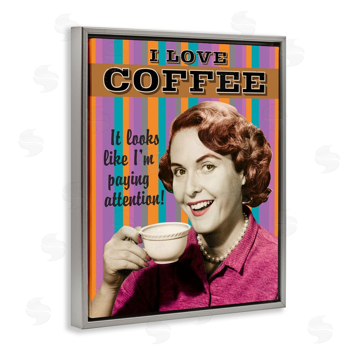 I Love Coffee Funny Vintage Grey Floating Frame Canvas Wall Art, Home Decor by RetroRocket