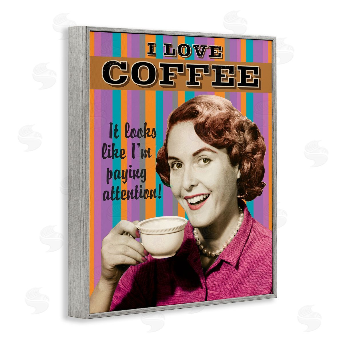 I Love Coffee Funny Vintage Grey Frame Print Wall Art, Home Decor by RetroRocket