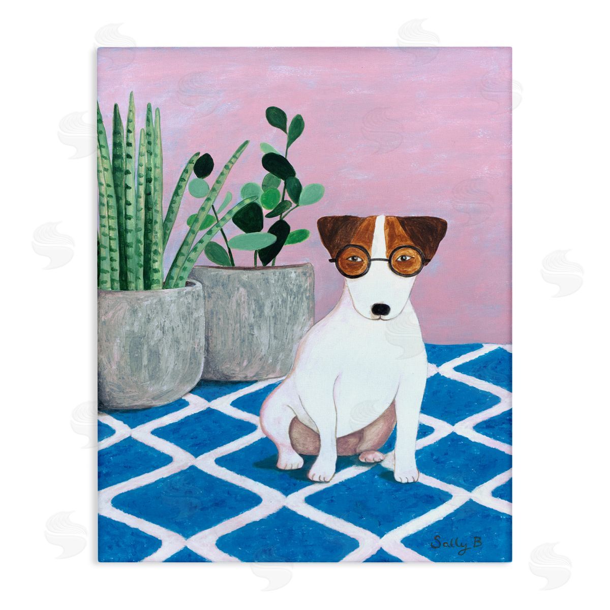 Dog With Plants Painting Canvas Wall Art, Home Decor by Sally B