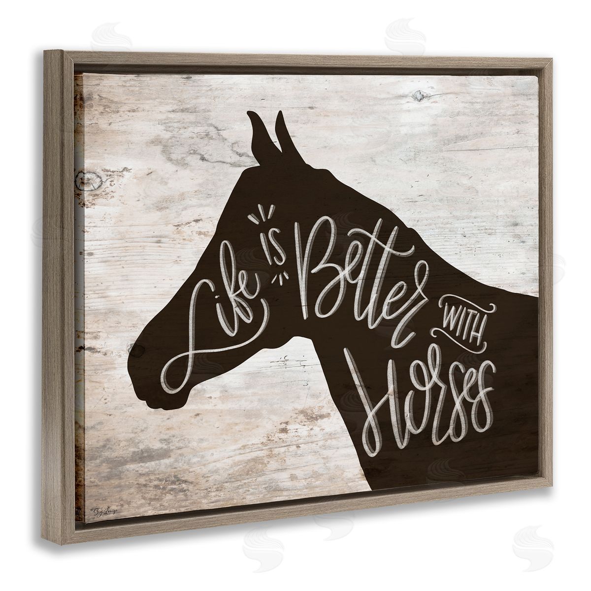 Better With Horses Brown Floating Frame Canvas Wall Art, Home Decor by Gigi Louise