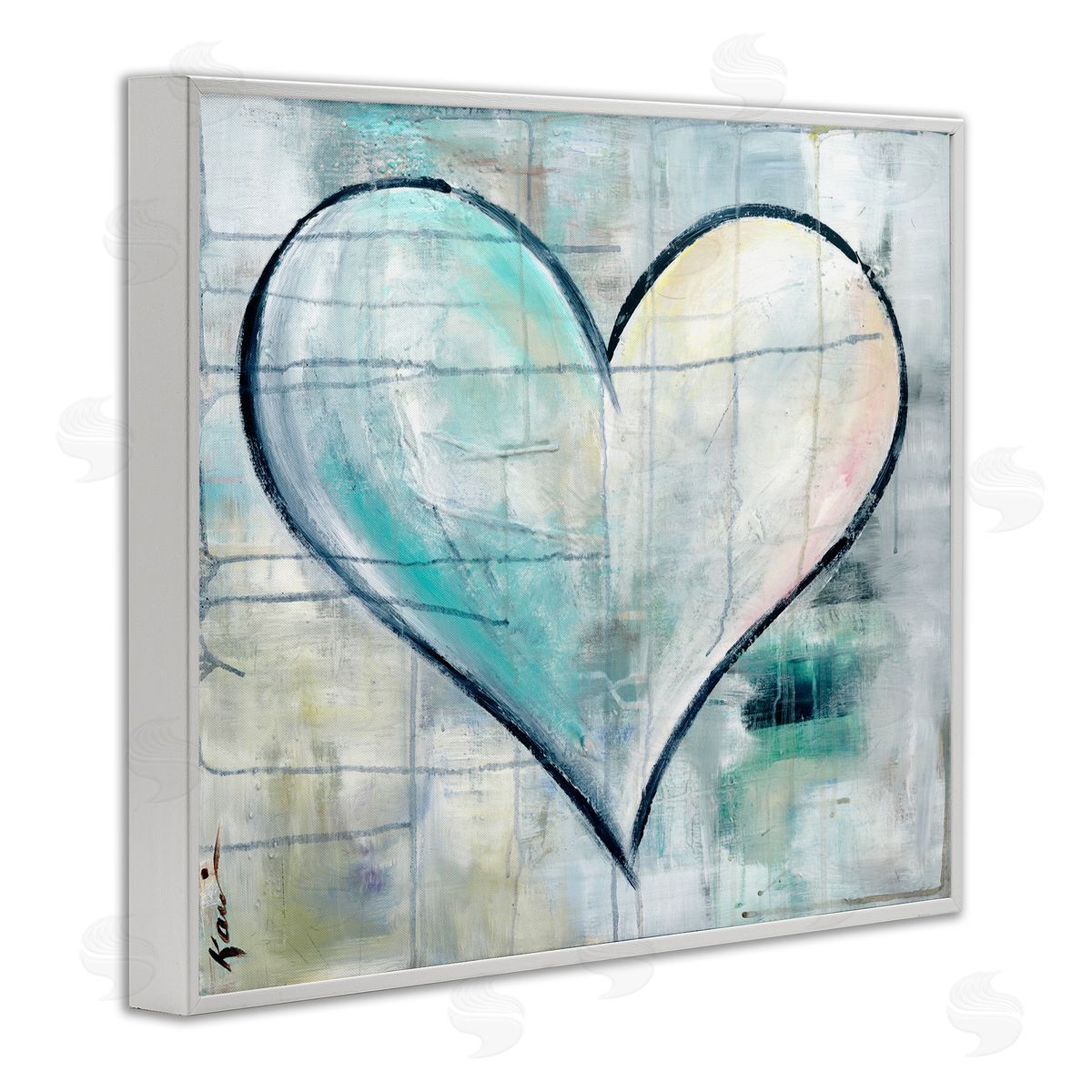 Graffiti Blue Heart White Frame Print Wall Art, Home Decor by Kami Lerner
