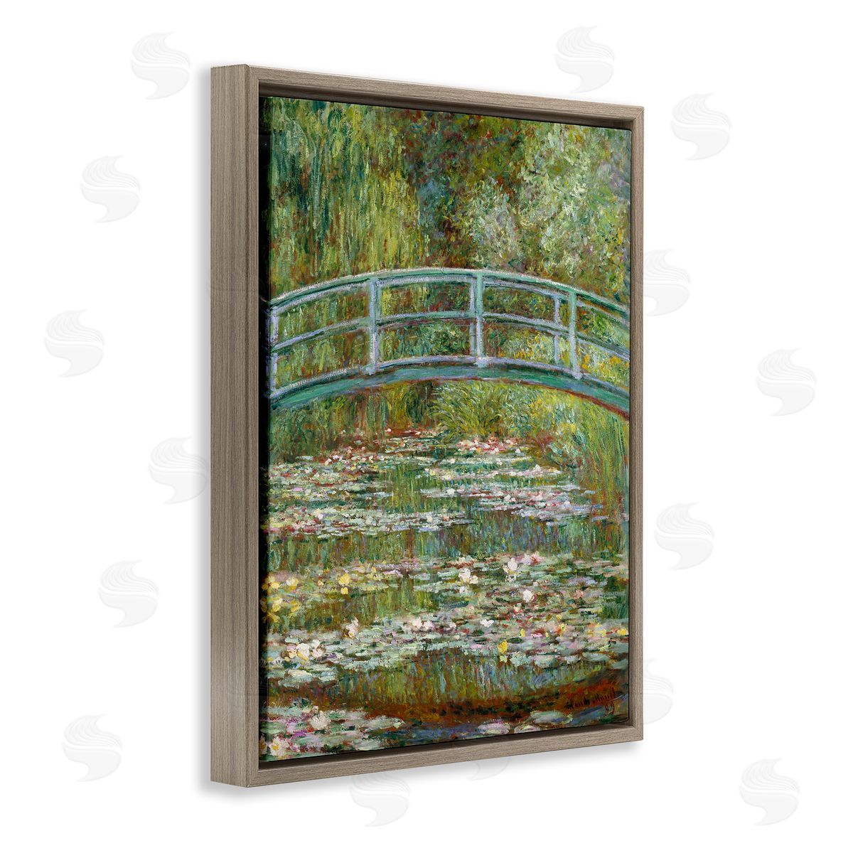 Pond of Water Lilies Rectangular Portrait Brown Floating Frame Canvas Wall Art, Home Decor by Claude Monet