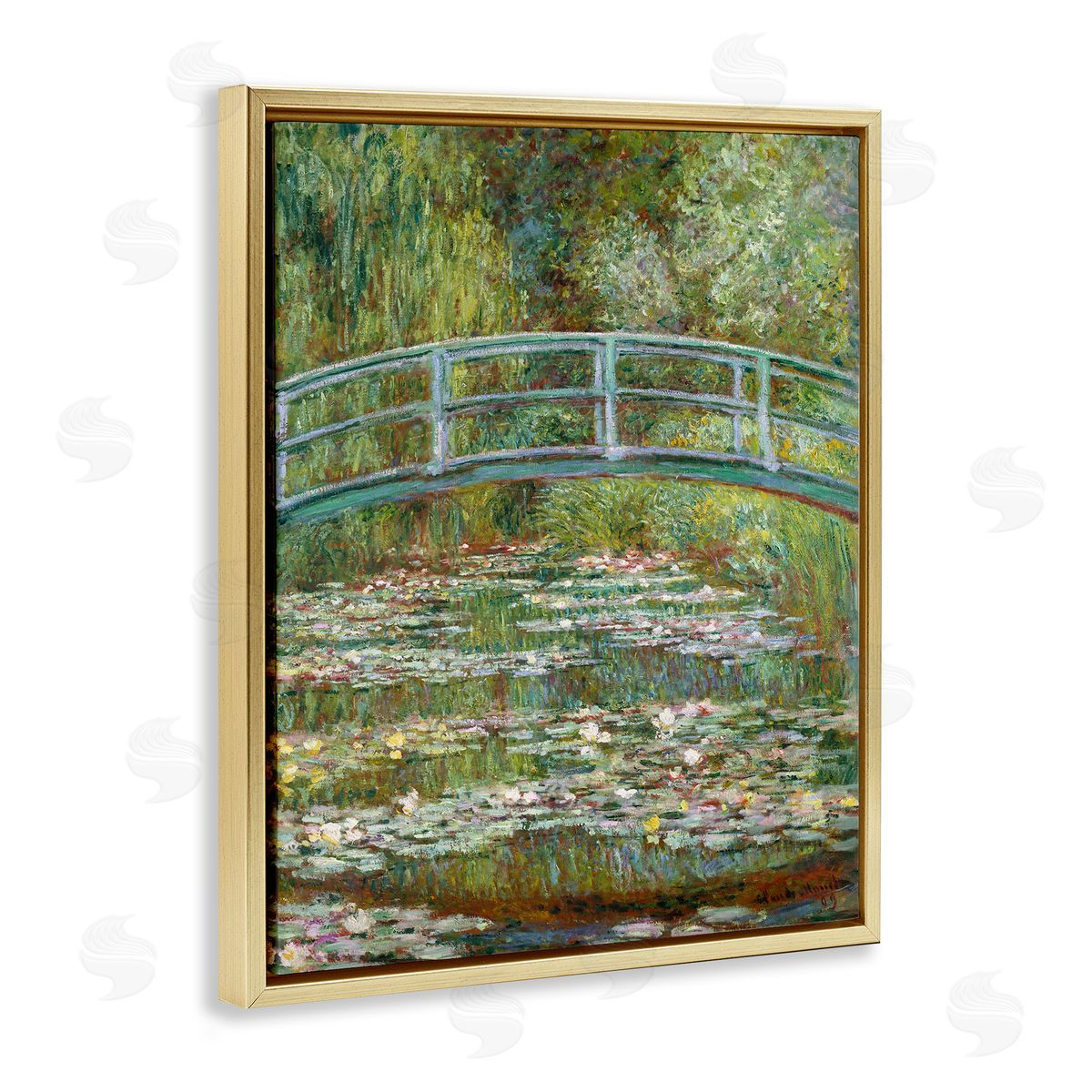 Pond of Water Lilies Rectangular Portrait Gold Floating Frame Canvas Wall Art, Home Decor by Claude Monet