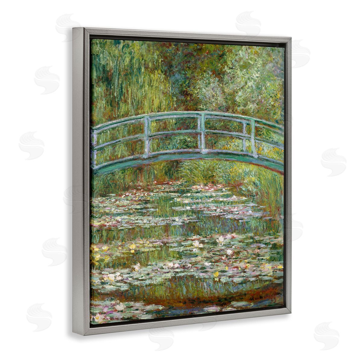 Pond of Water Lilies Rectangular Portrait Grey Floating Frame Canvas Wall Art, Home Decor by Claude Monet
