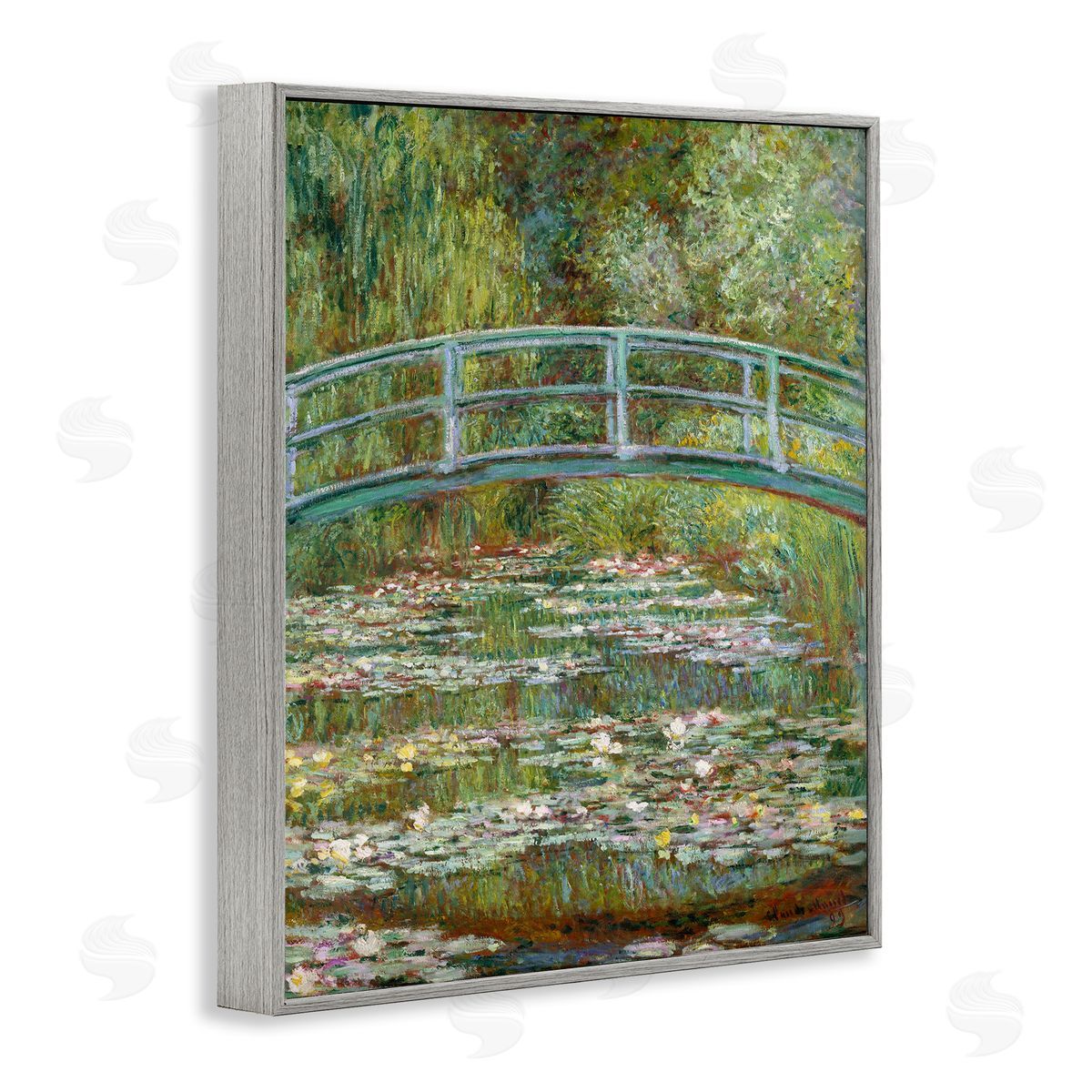 Pond of Water Lilies Rectangular Portrait Grey Frame Print Wall Art, Home Decor by Claude Monet