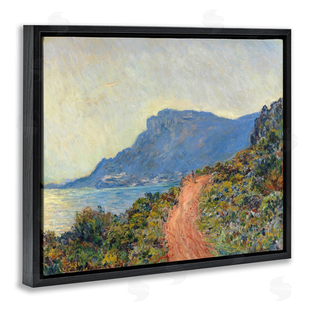 La Corniche near Monaco, 1884 Black Floating Frame Canvas Wall Art, Home Decor by Claude Monet