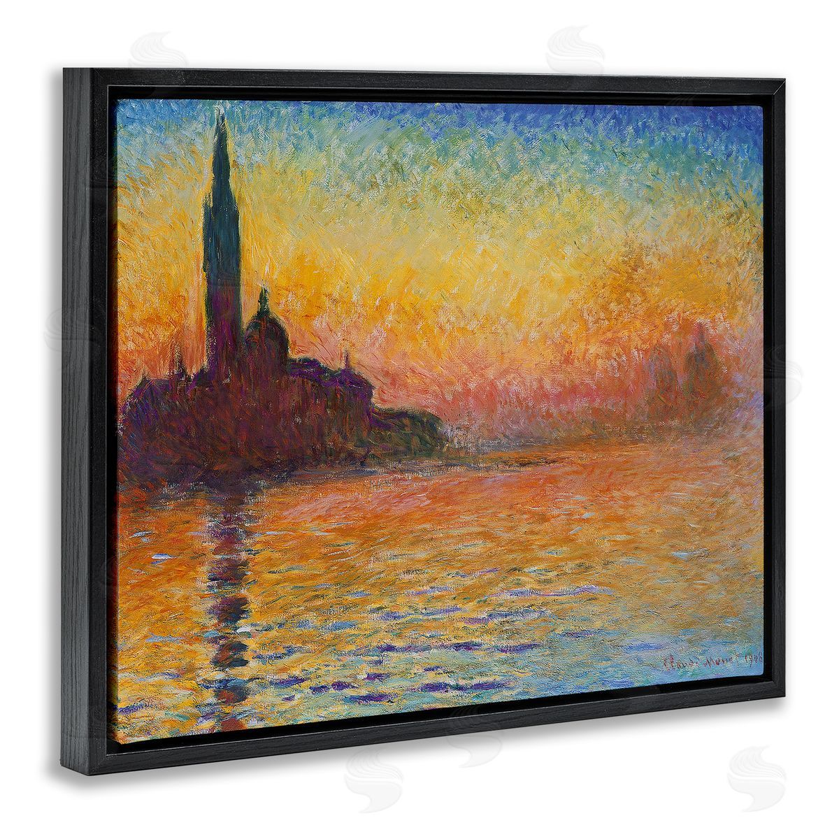 Saint-Georges majeur au crepuscule Black Floating Frame Canvas Wall Art, Home Decor by Claude Monet