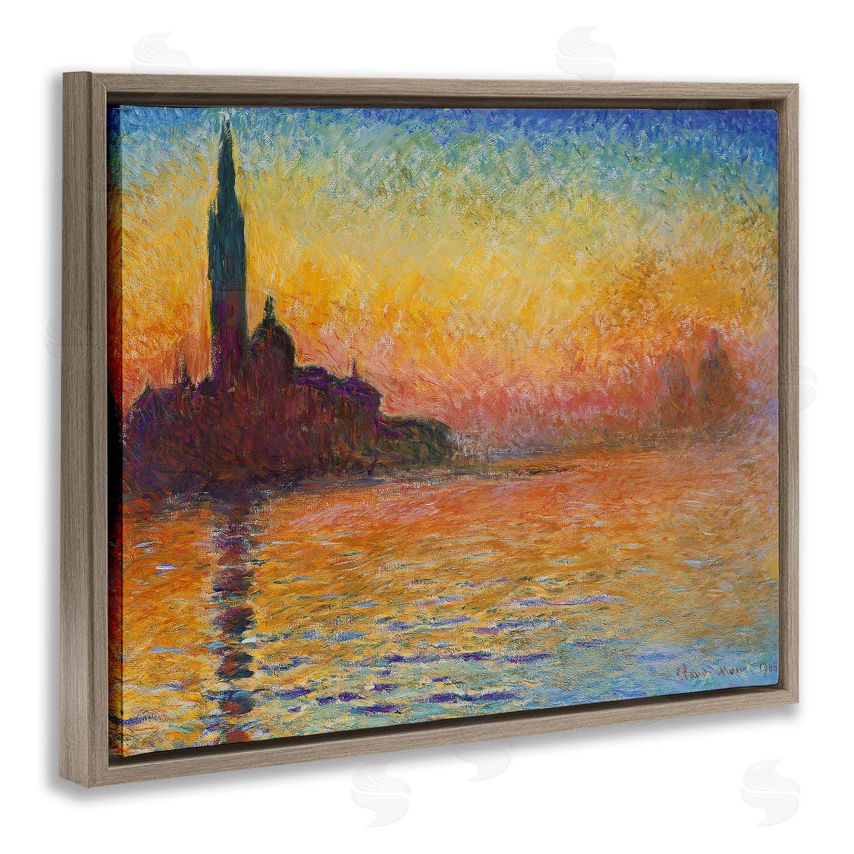 Saint-Georges majeur au crepuscule Brown Floating Frame Canvas Wall Art, Home Decor by Claude Monet