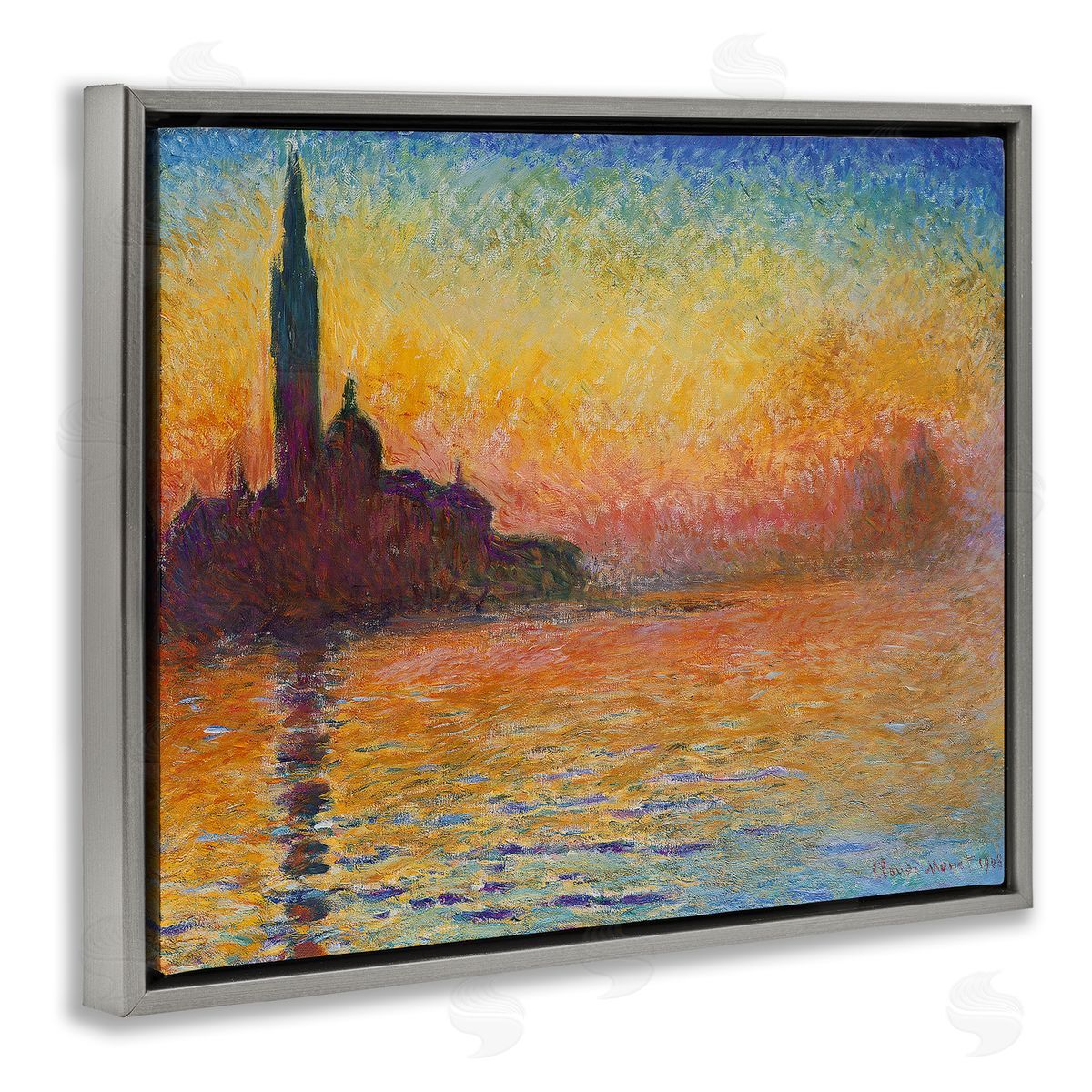 Saint-Georges majeur au crepuscule Grey Floating Frame Canvas Wall Art, Home Decor by Claude Monet