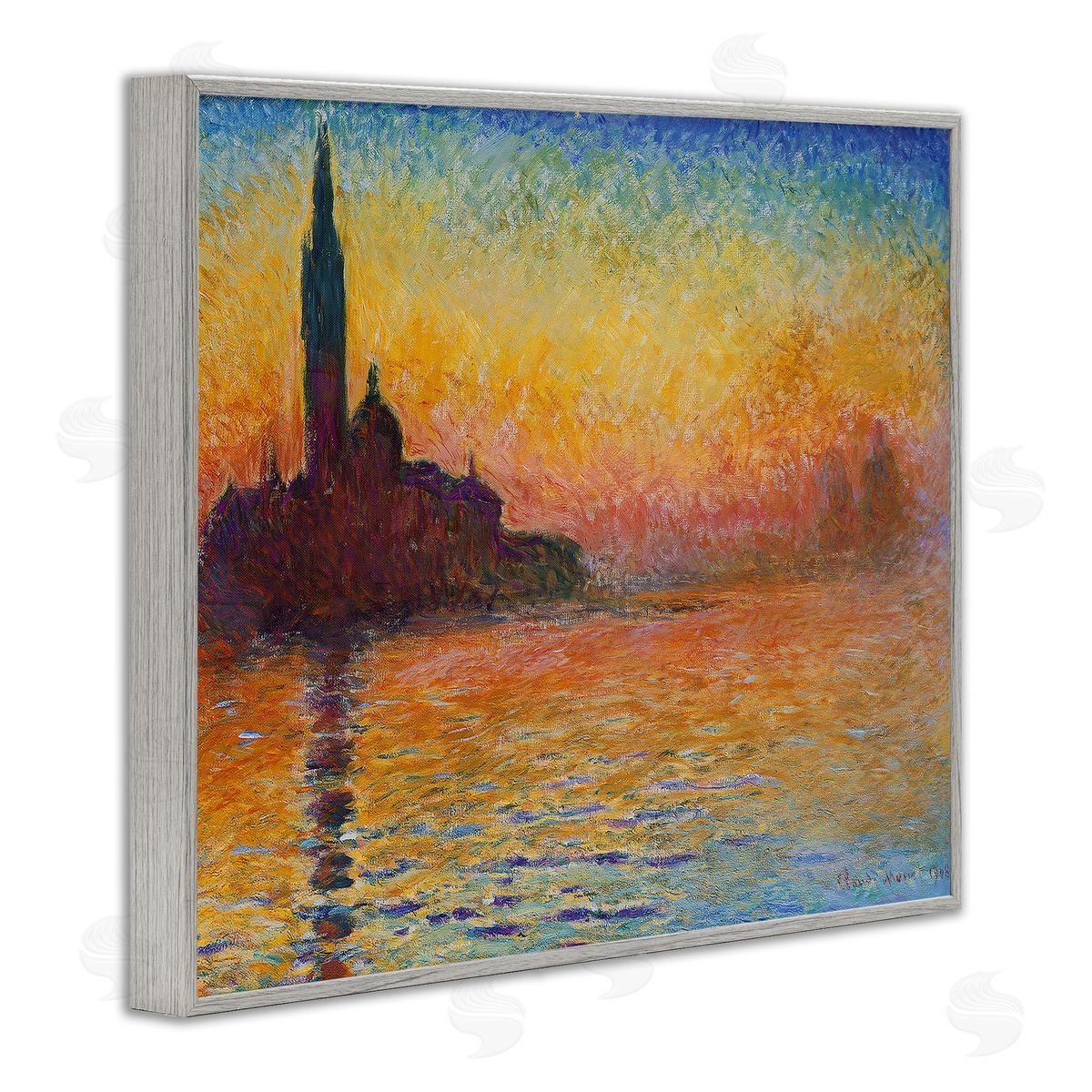 Saint-Georges majeur au crepuscule Grey Frame Print Wall Art, Home Decor by Claude Monet