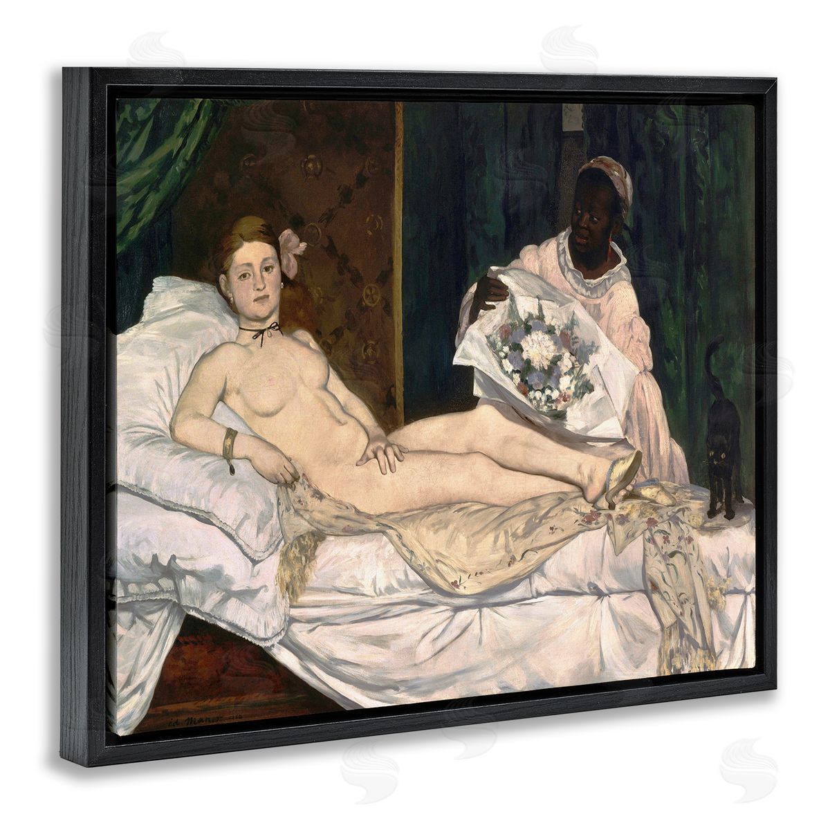 Olympia Classical Portrait Painting Black Floating Frame Canvas Wall Art, Home Decor by Edouard Manet