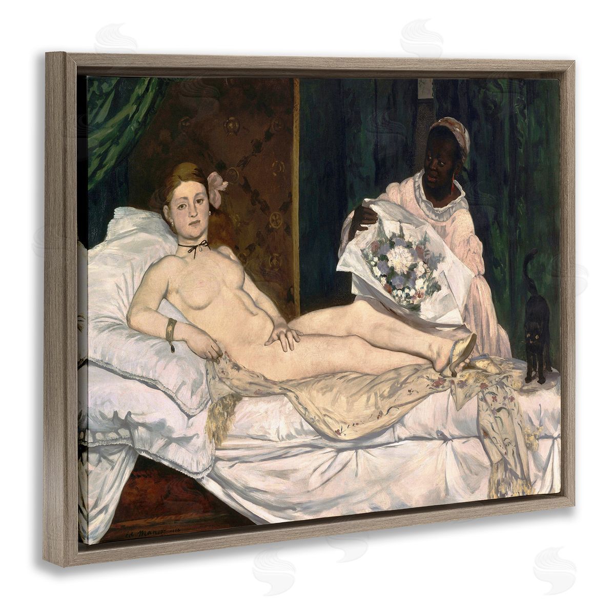 Olympia Classical Portrait Painting Brown Floating Frame Canvas Wall Art, Home Decor by Edouard Manet