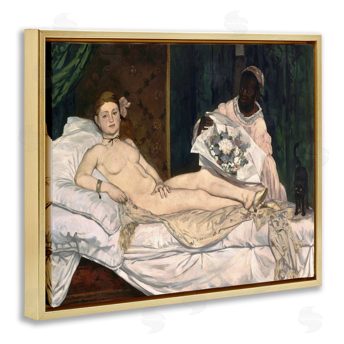 Olympia Classical Portrait Painting Gold Floating Frame Canvas Wall Art, Home Decor by Edouard Manet