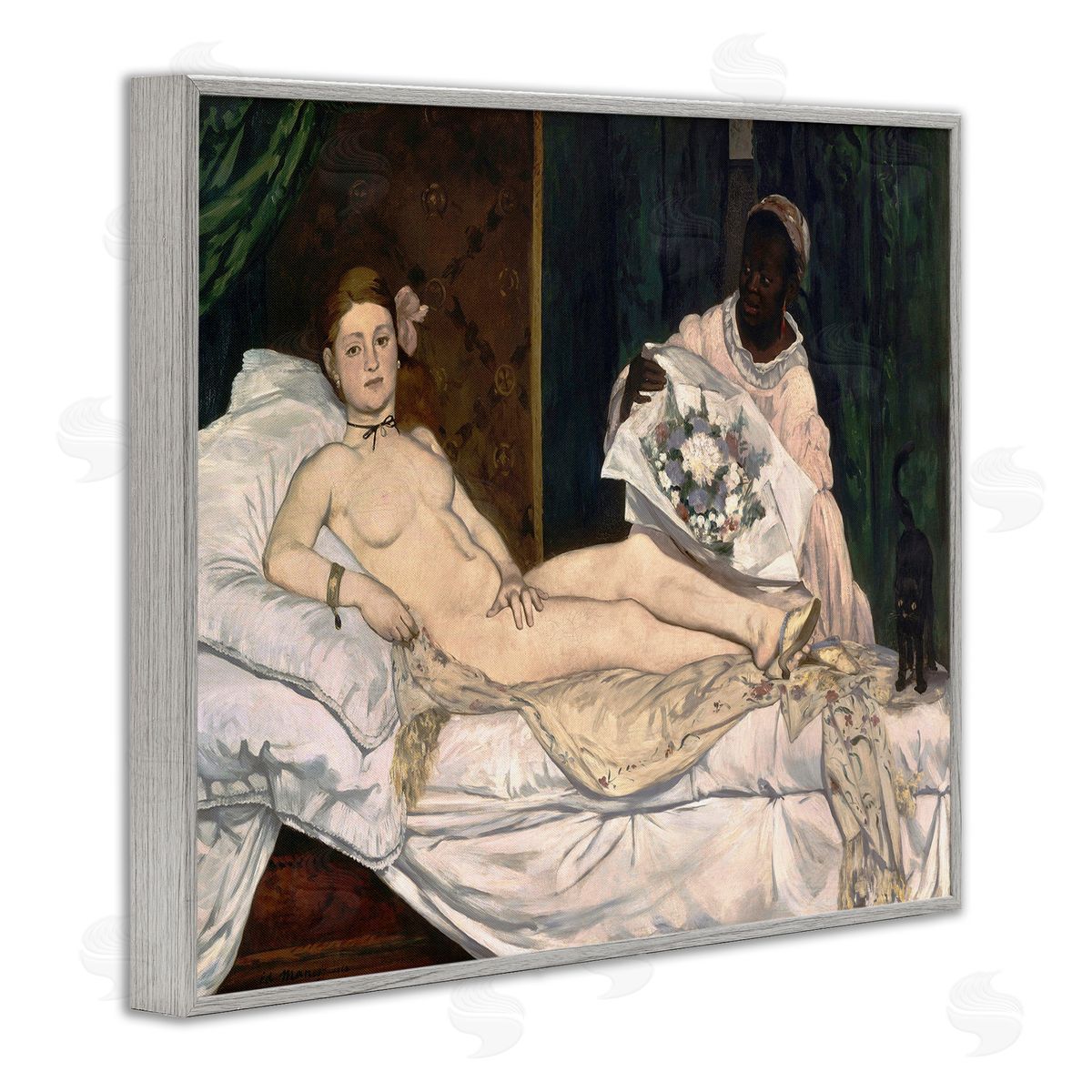 Olympia Classical Portrait Painting Grey Frame Print Wall Art, Home Decor by Edouard Manet