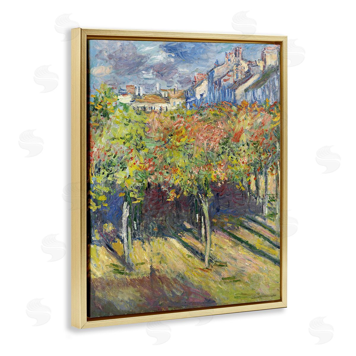 The Lindens of Poissy Gold Floating Frame Canvas Wall Art, Home Decor by Claude Monet