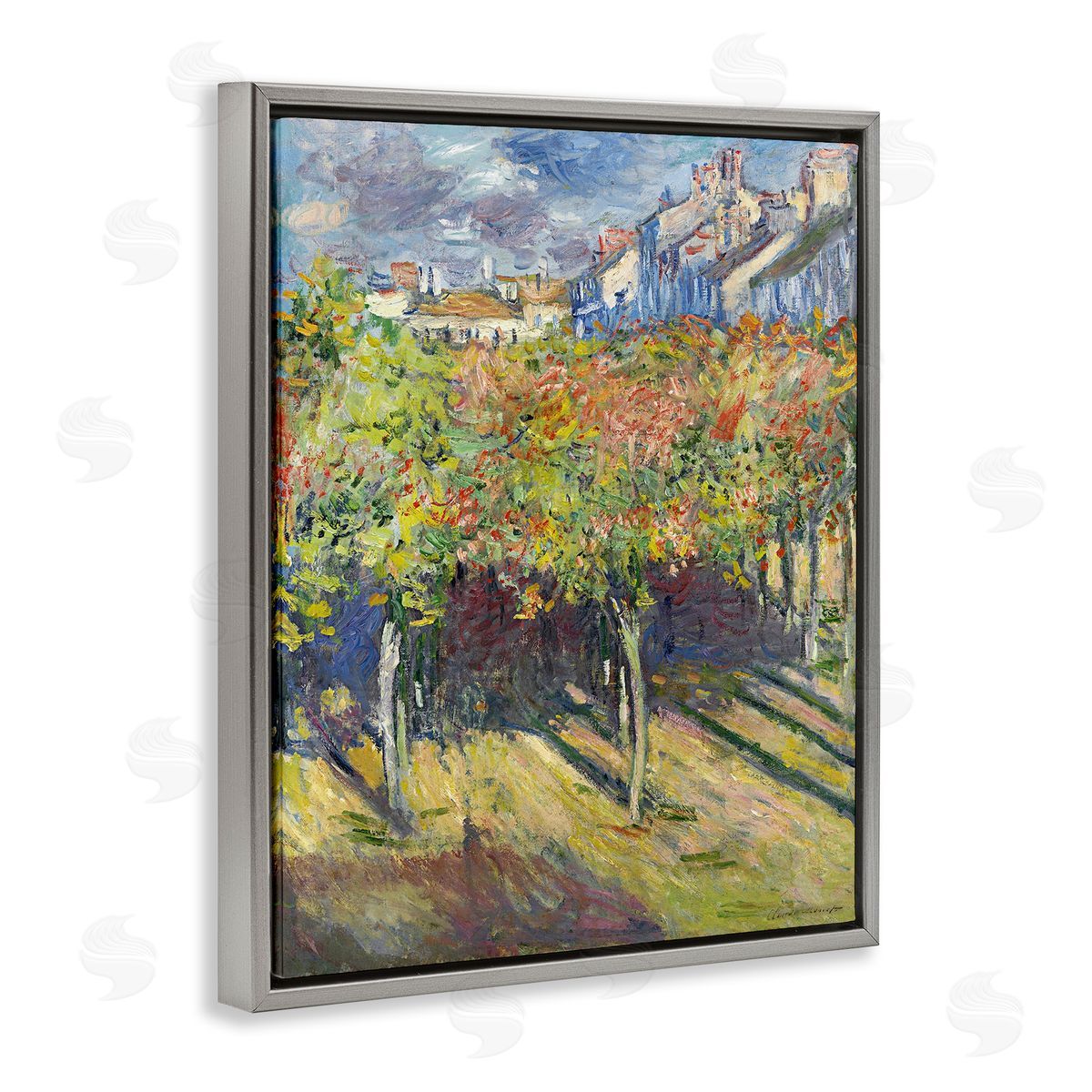 The Lindens of Poissy Grey Floating Frame Canvas Wall Art, Home Decor by Claude Monet