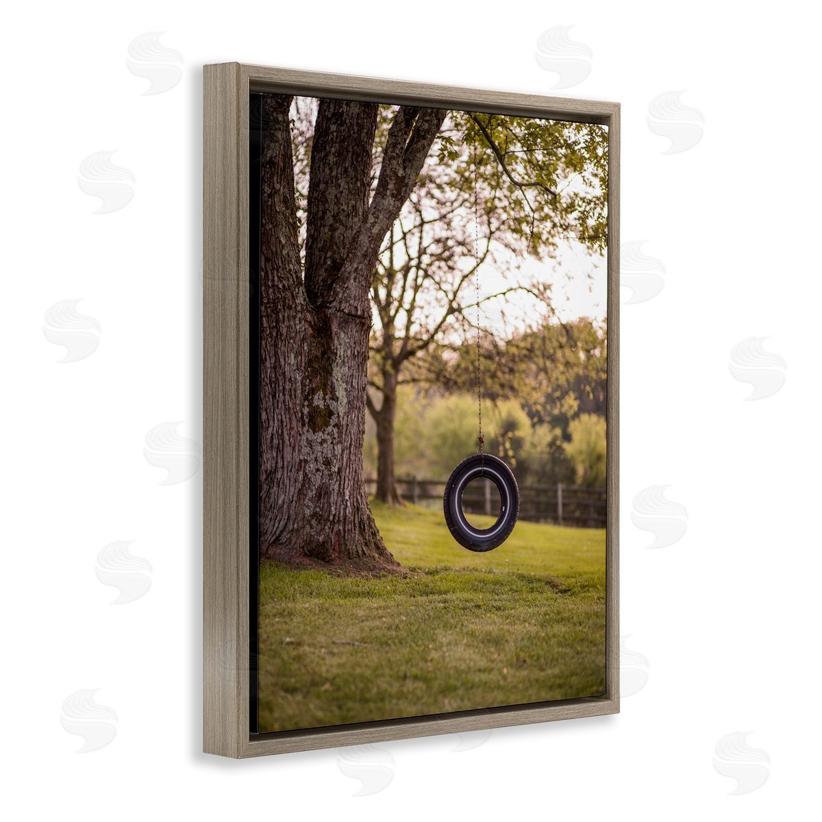 Tire Swing Country Farm Landscape Photograph Brown Floating Frame Canvas Wall Art, Home Decor by Aaron Matheson