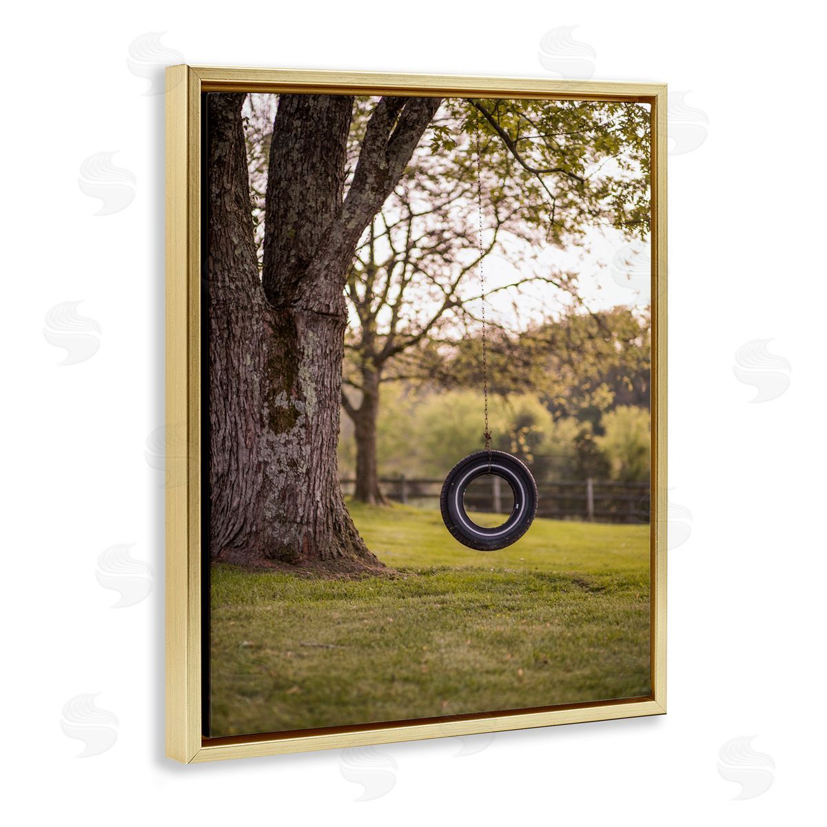Tire Swing Country Farm Landscape Photograph Gold Floating Frame Canvas Wall Art, Home Decor by Aaron Matheson
