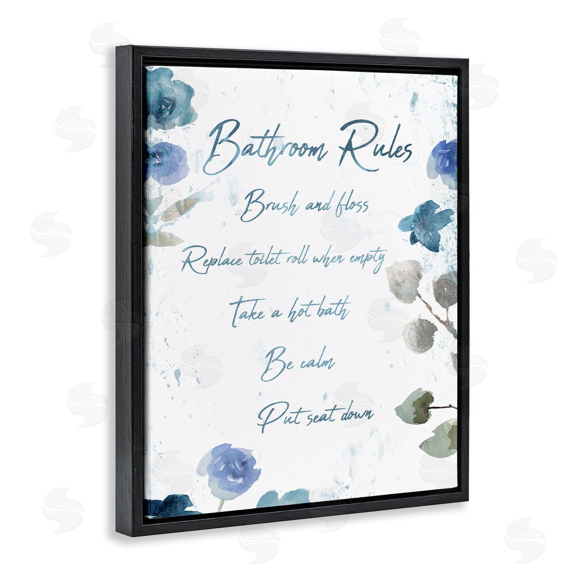 Bathroom Rules Flower Black Floating Frame Canvas Wall Art, Home Decor by Milli Villa