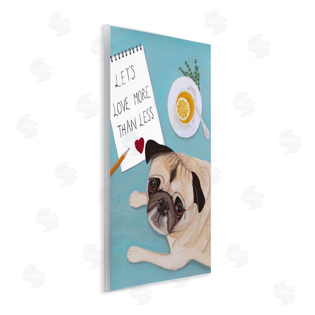 Love More Pug With Tea Wood Plaque Wall Art, Home Decor by Sally B
