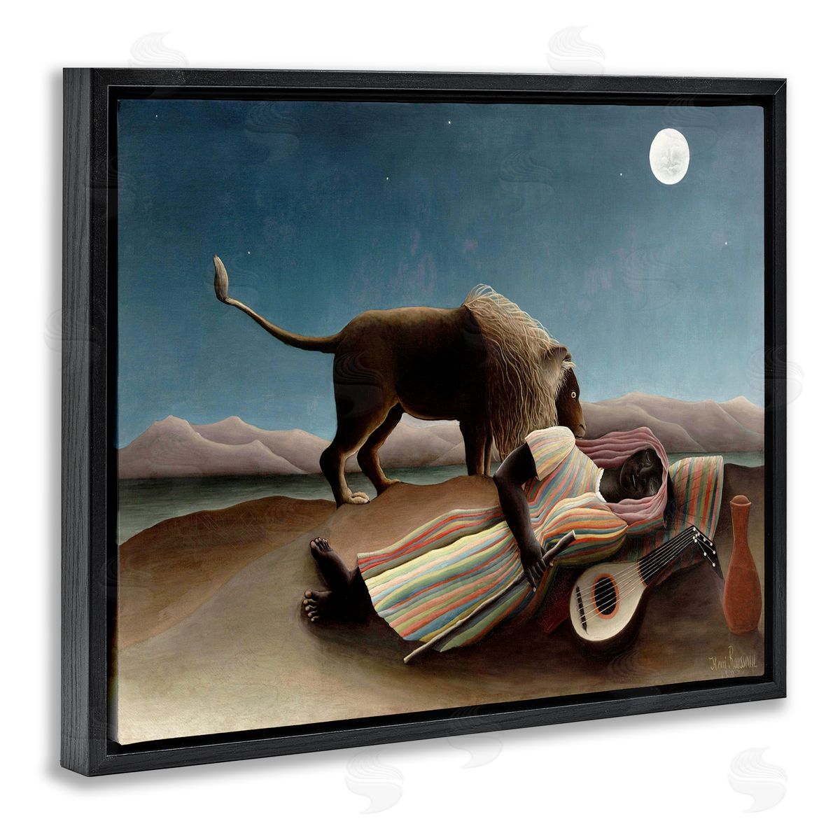 The Sleeping Gypsy Painting Black Floating Frame Canvas Wall Art, Home Decor by Henri Rousseau