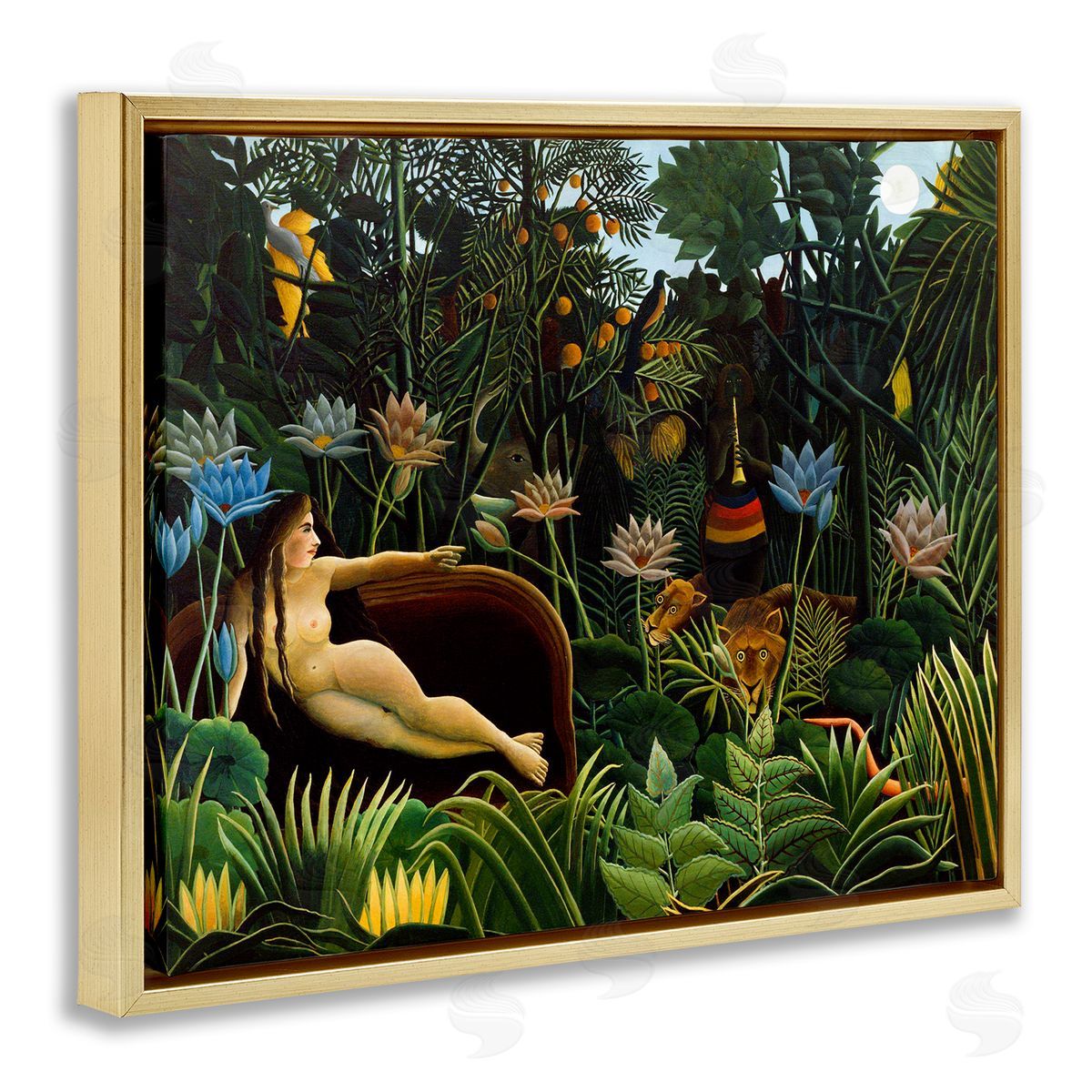The Dream Classical Painting Gold Floating Frame Canvas Wall Art, Home Decor by Henri Rousseau