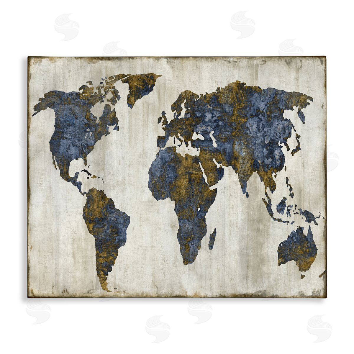 Gold Blue World Map Canvas Wall Art, Home Decor by Russell Brennan
