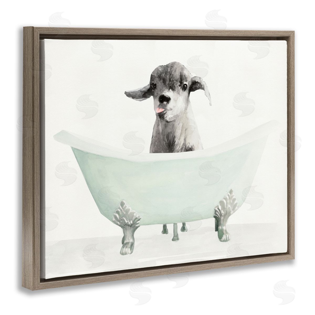 Baby Llama In A Tub Brown Floating Frame Canvas Wall Art, Home Decor by Stellar Studio