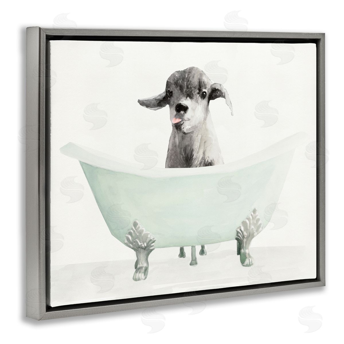 Baby Llama In A Tub Grey Floating Frame Canvas Wall Art, Home Decor by Stellar Studio