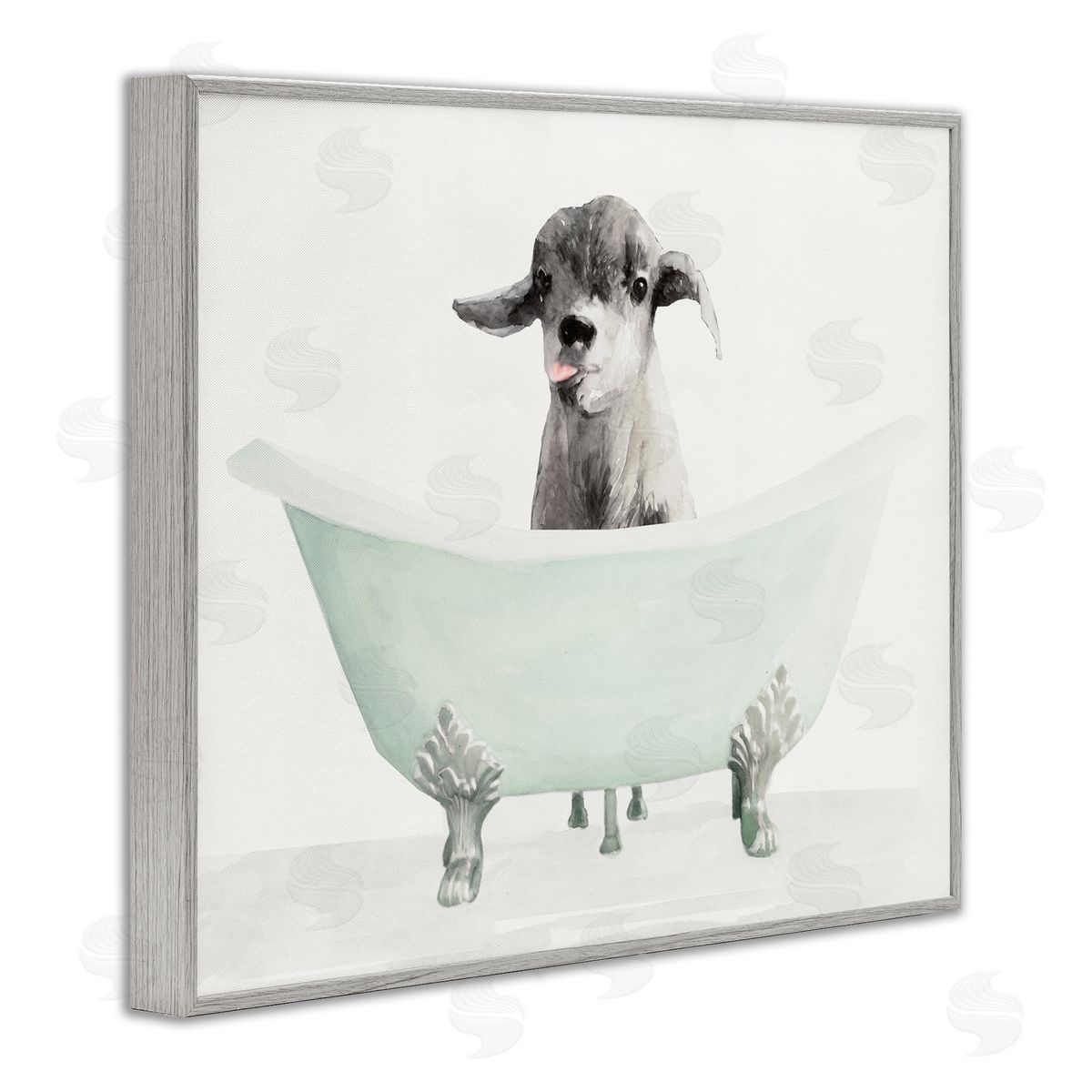 Baby Llama In A Tub Grey Frame Print Wall Art, Home Decor by Stellar Studio