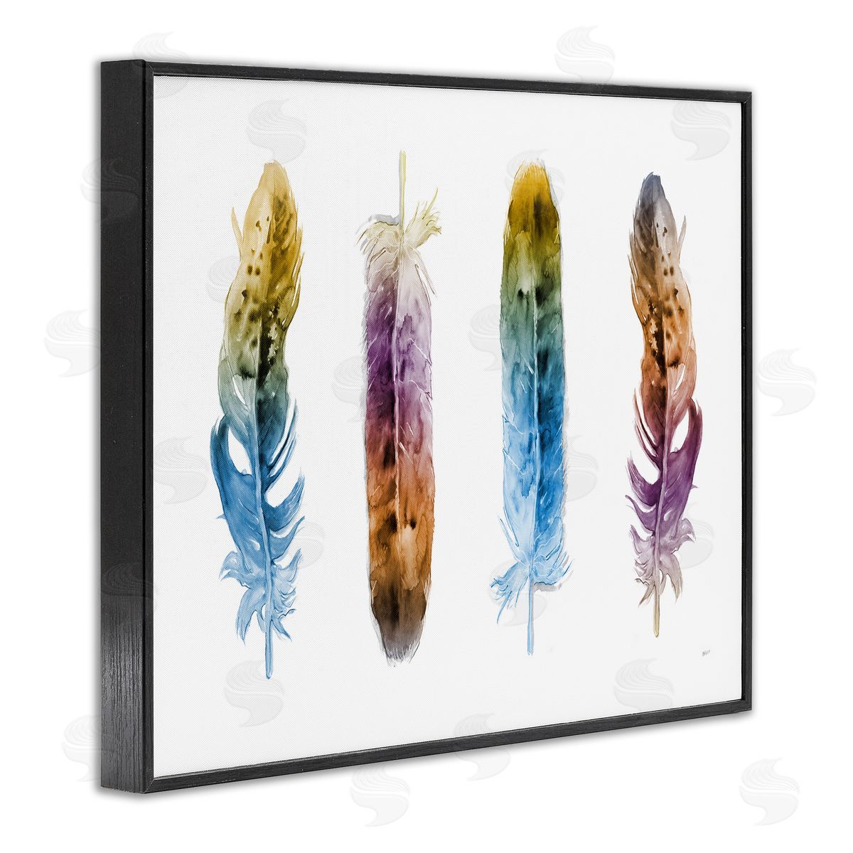 Feathers In Watercolor Black Frame Print Wall Art, Home Decor by Patti Mann