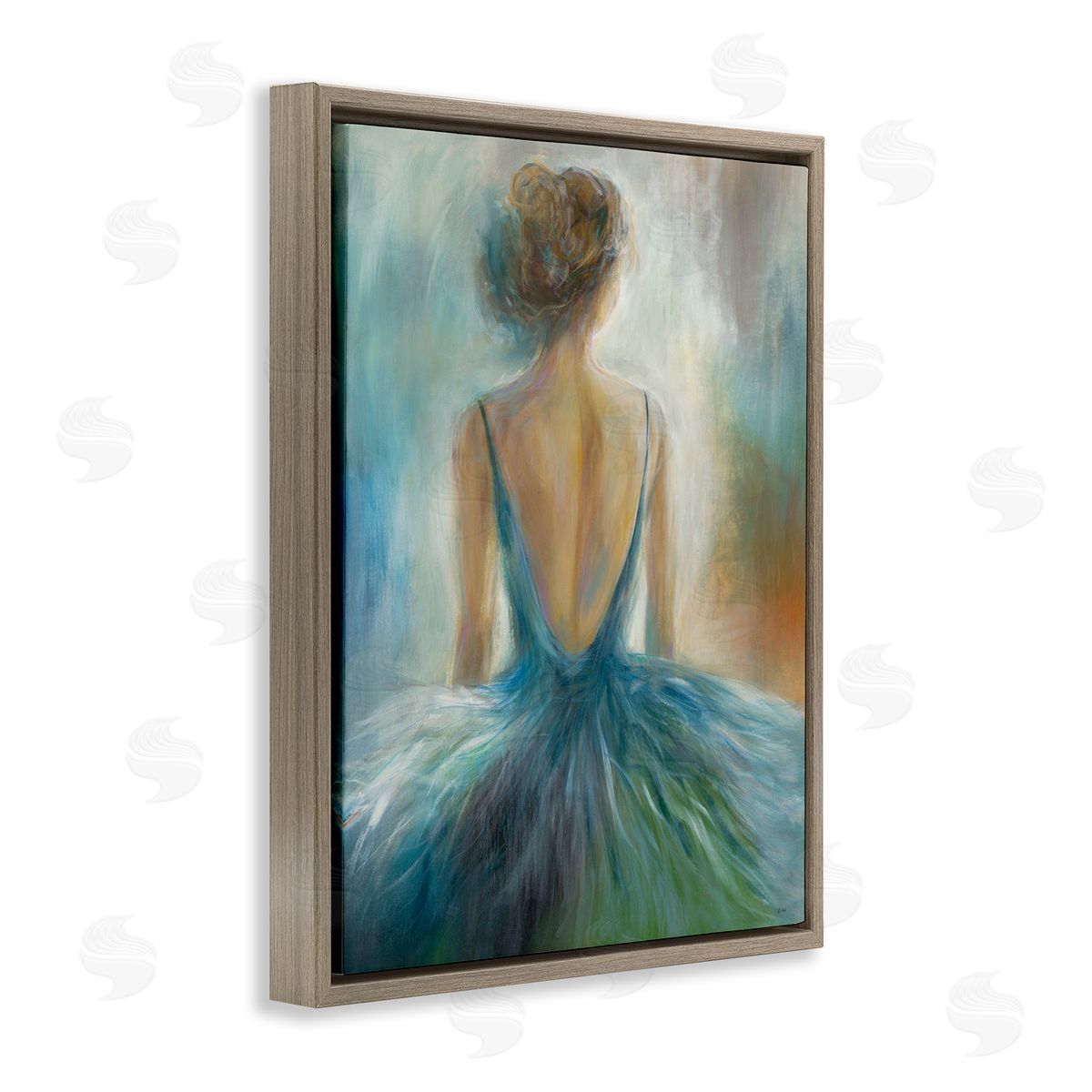 Ballet Girl Figure Painting Brown Floating Frame Canvas Wall Art, Home Decor by K. Nari