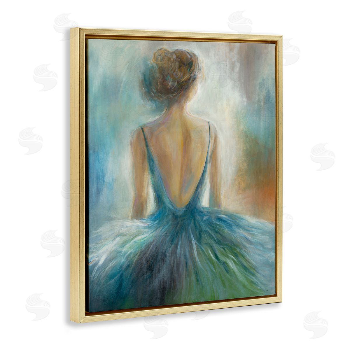 Ballet Girl Figure Painting Gold Floating Frame Canvas Wall Art, Home Decor by K. Nari