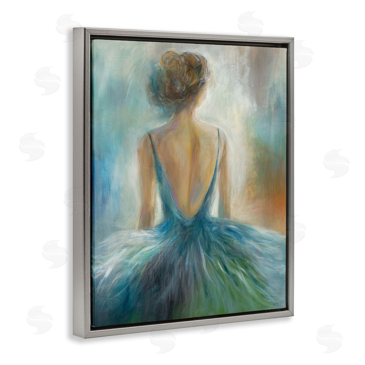 Ballet Girl Figure Painting Grey Floating Frame Canvas Wall Art, Home Decor by K. Nari