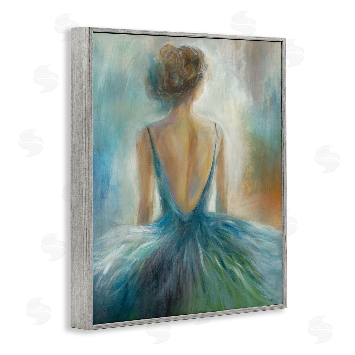 Ballet Girl Figure Painting Grey Frame Print Wall Art, Home Decor by K. Nari